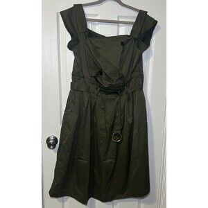 STAR STYLE Women Olive Green Cap Sleeve Trench-Style Belted Midi Dress SZ 1X